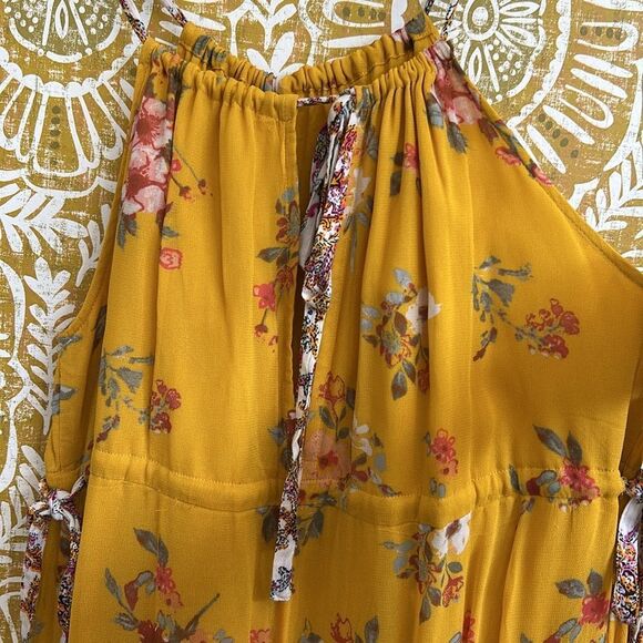 Free People Georgia Floral Chiffon Sleeveless Wide Leg Jumpsuit Gold Combo Sz S - Picture 12 of 15